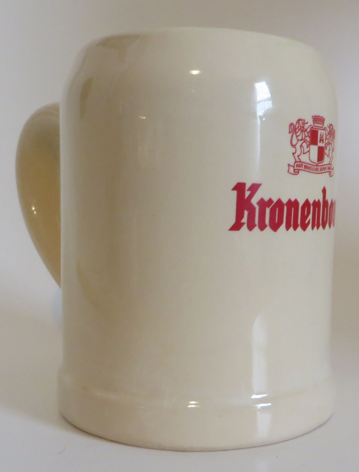 Kronenbourg Beer Ceramic Glazed Pottery Stein Mug 12oz Baudour Belgium Bar