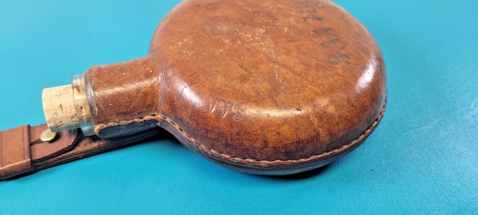 Vintage Military Glass Leather Canteen Decanter Flask + Regimental Markings