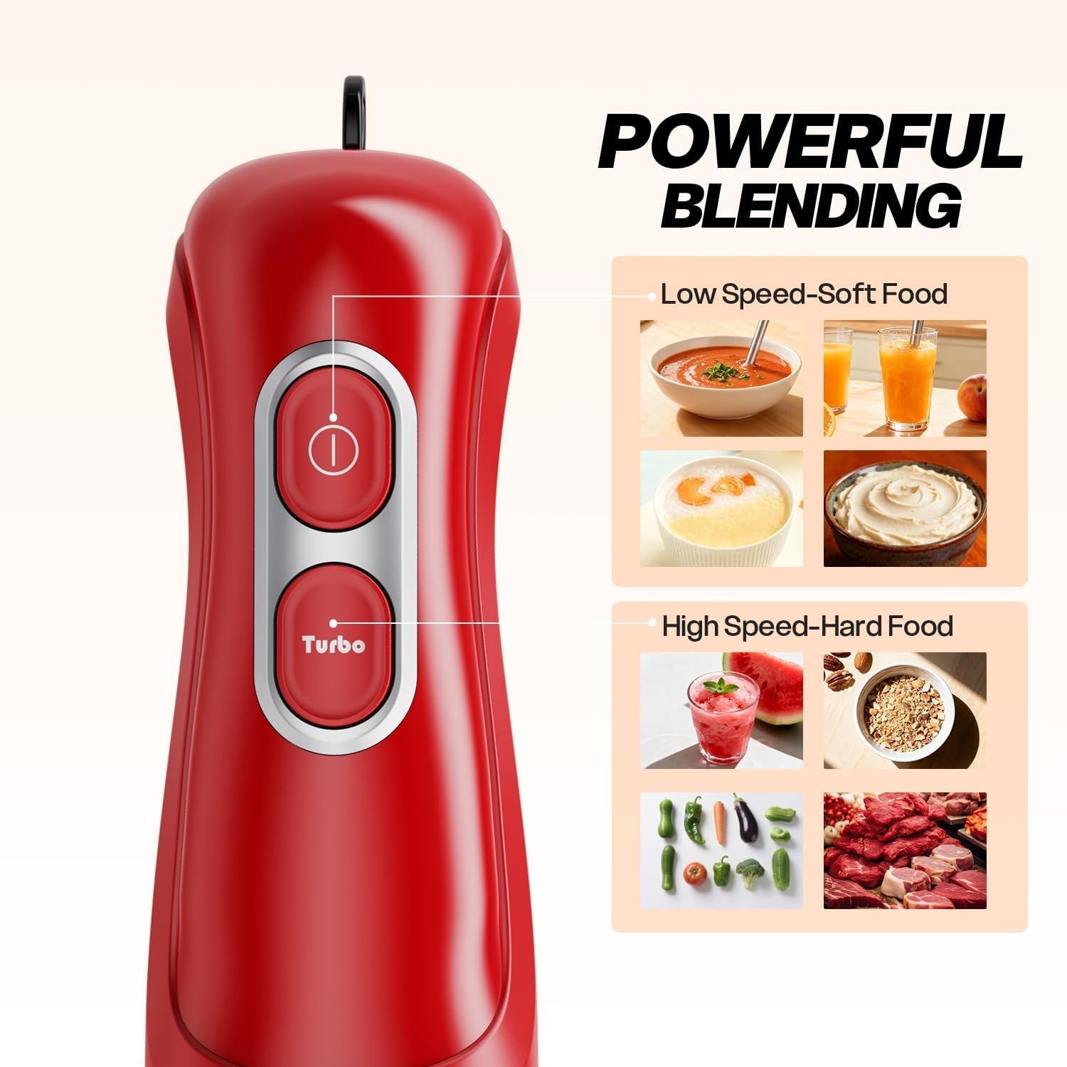Red Handheld Immersion Blender, 2-Speed, Stainless Steel, Corded