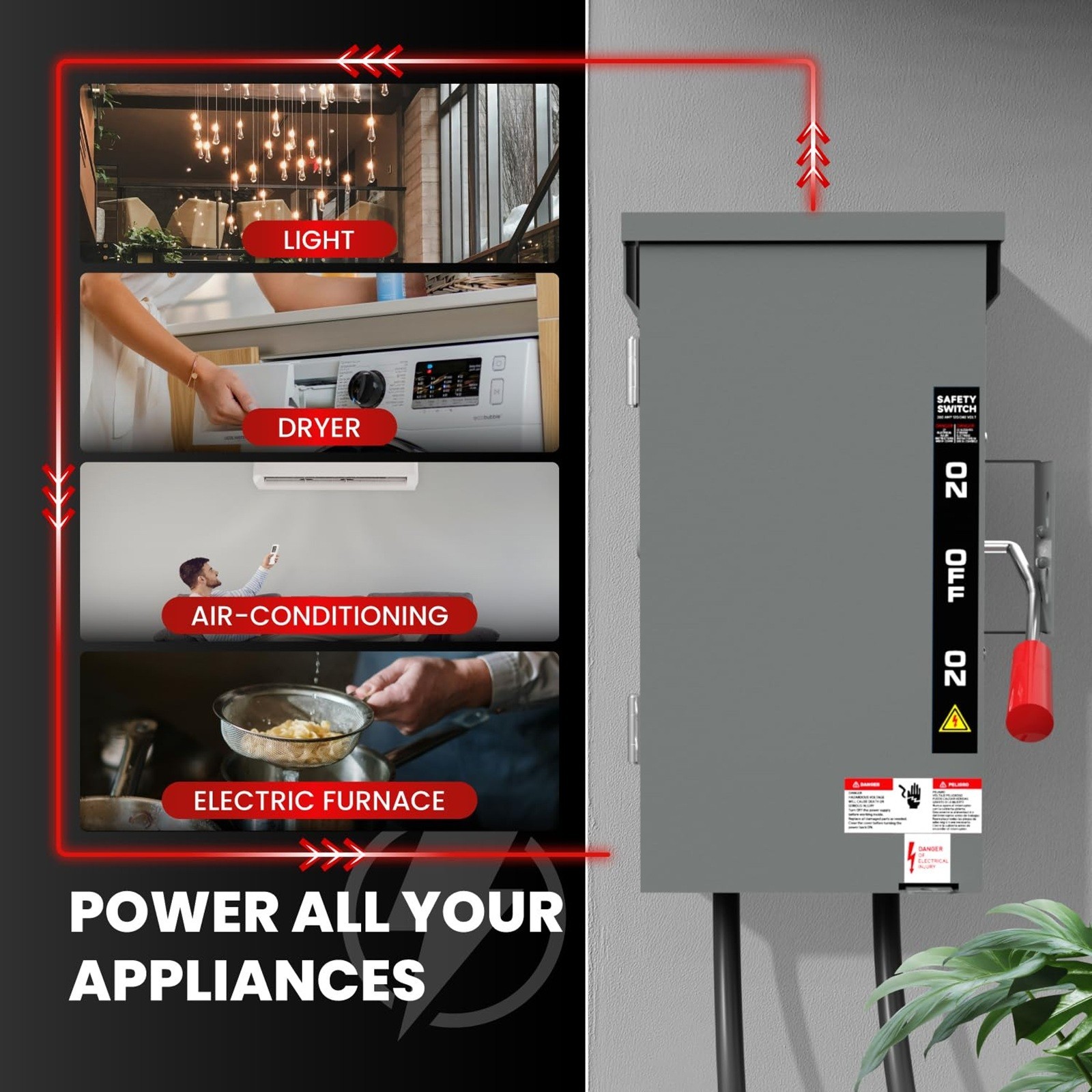 200 Amp Manual Generator Transfer Switch Heavy Duty 48000W General Double Throw