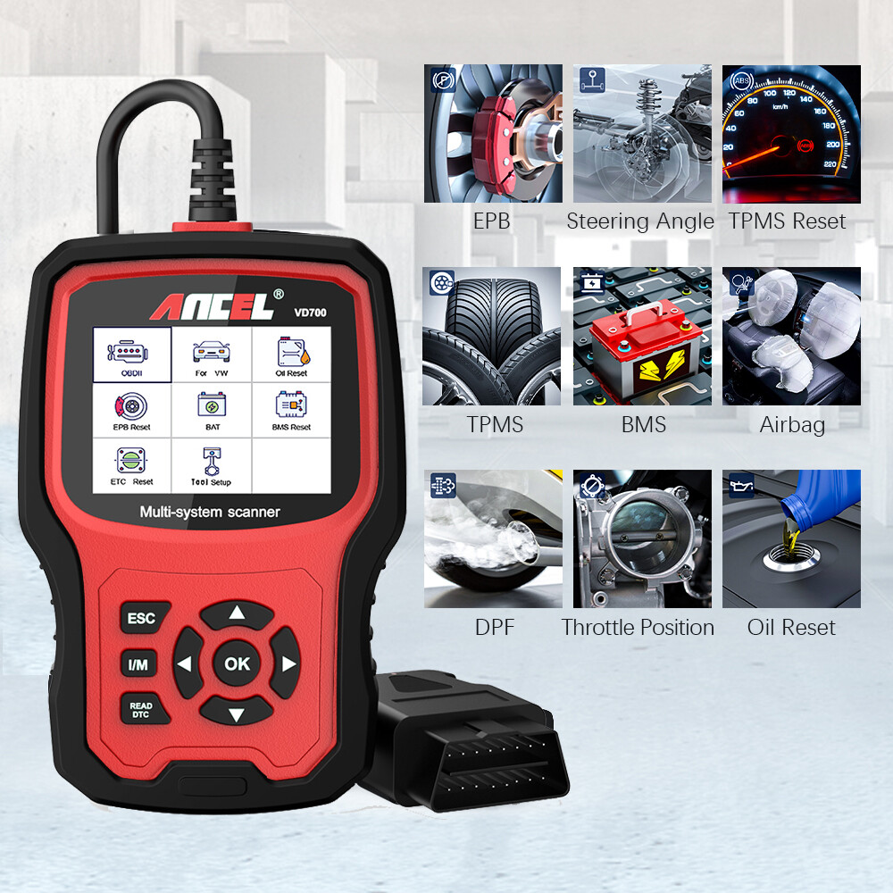 ANCEL VD500 VD700 All System Oil ABS SRS DPF OBD2 Scanner Code Reader Diagnostic