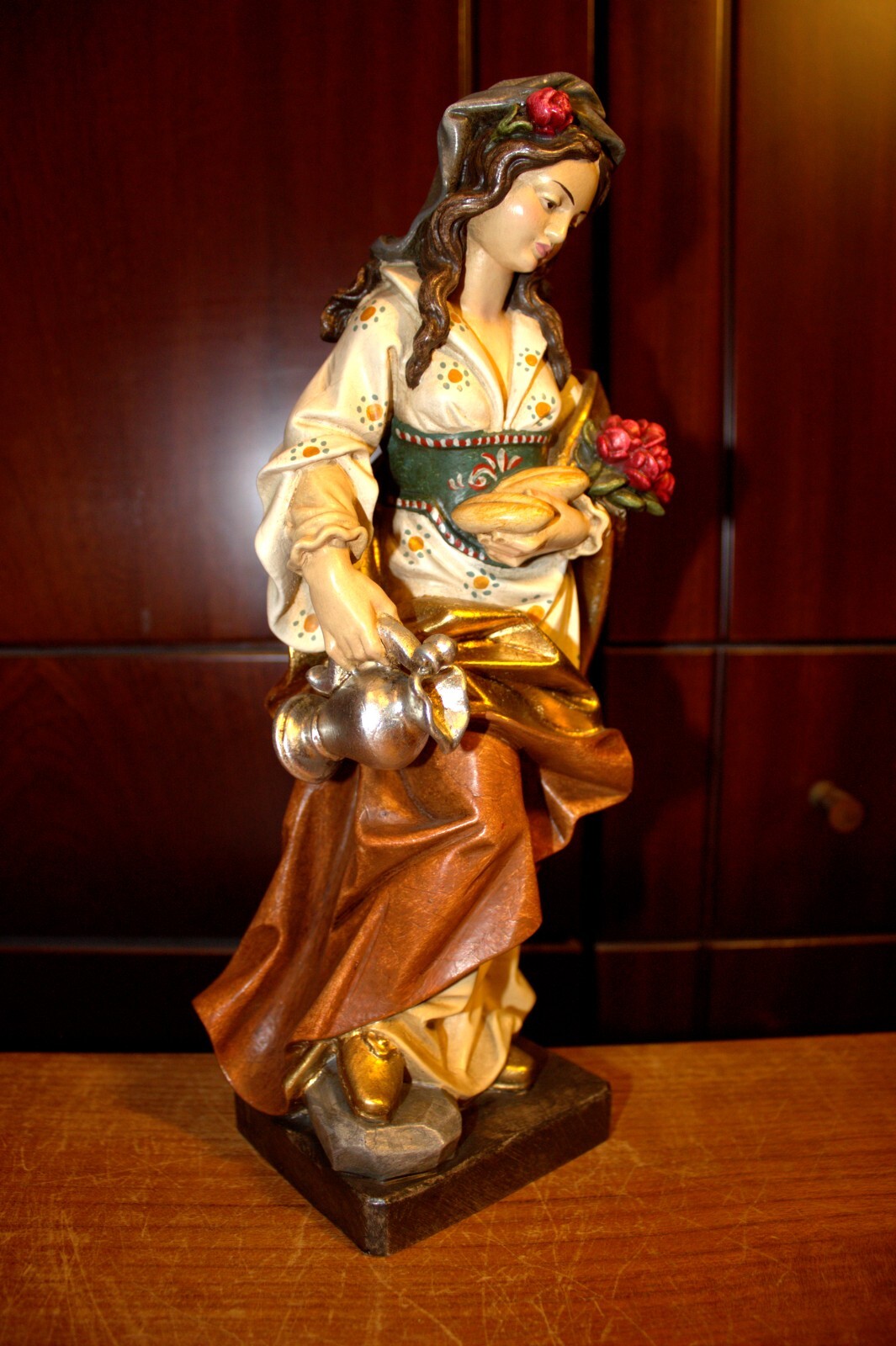 12" HAND CARVED WOODEN CATHOLIC PATRON SAINT ELIZABETH STATUE FIGURE SCULPTURE
