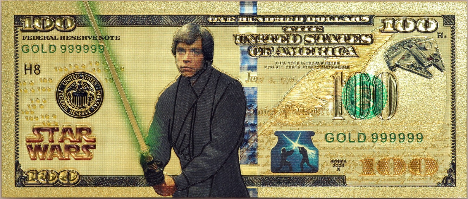 Lot of 8 Star Wars Darth Vader Yoda Luke Han Boba Fett Gold Foil Notes Set XS12