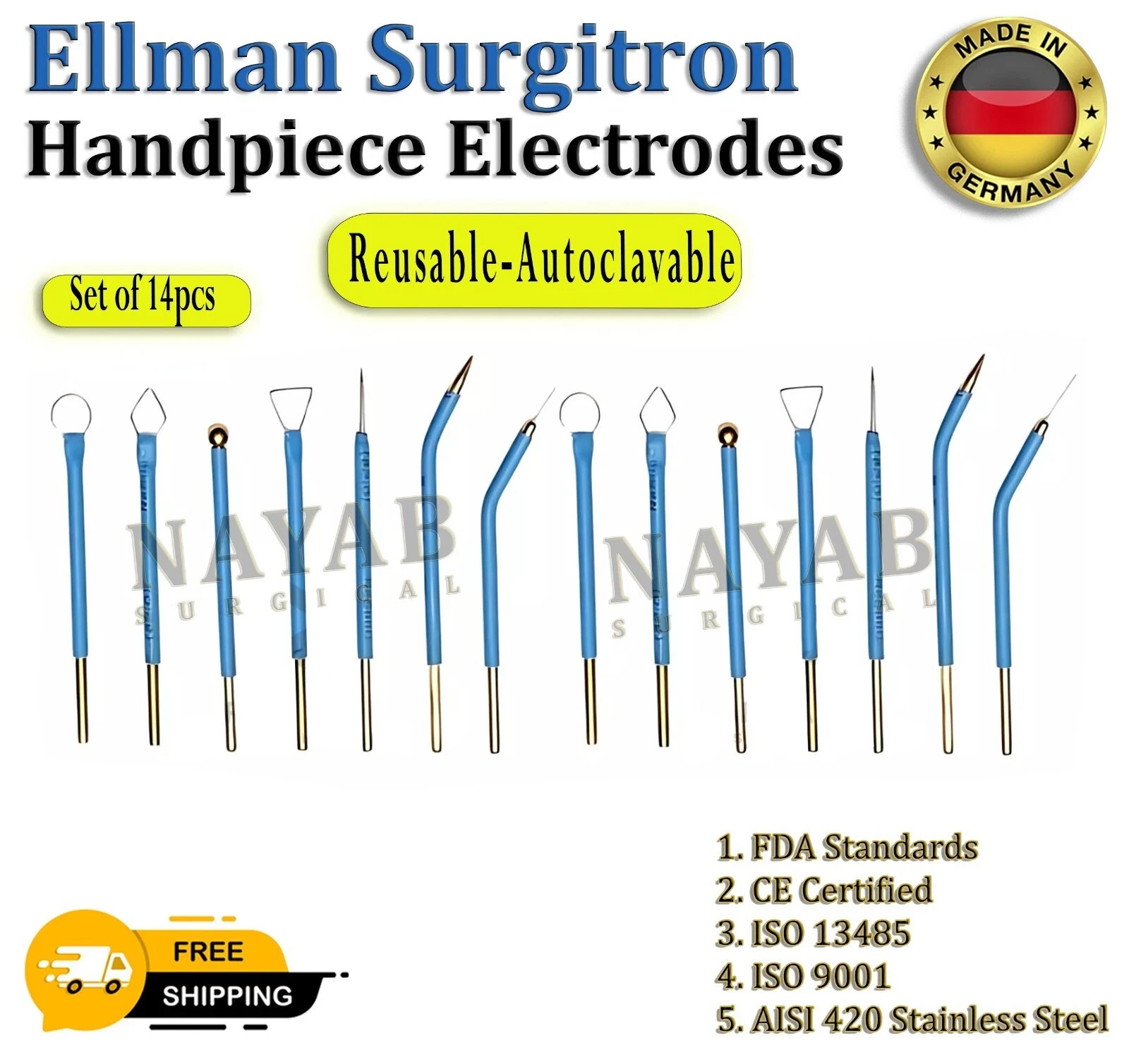 Ellman Surgitron Set of 14 Handpiece Electrodes Reusable - Tungsten Tips New CE