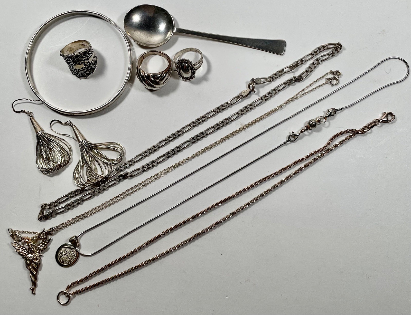 925 STERLING SILVER JEWELRY RINGS PENDANTS BRACELET NECKLACES SPOON 76.5 grams