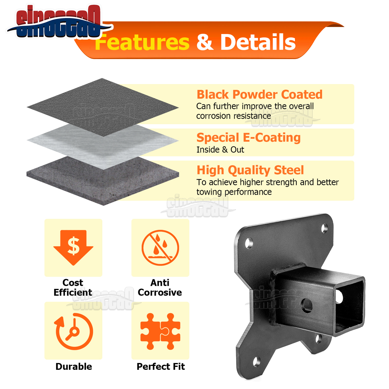 For 2014-2024 4WD Polaris RZR XP 1000 2" Hitch Receiver + Rear Hitch Mount