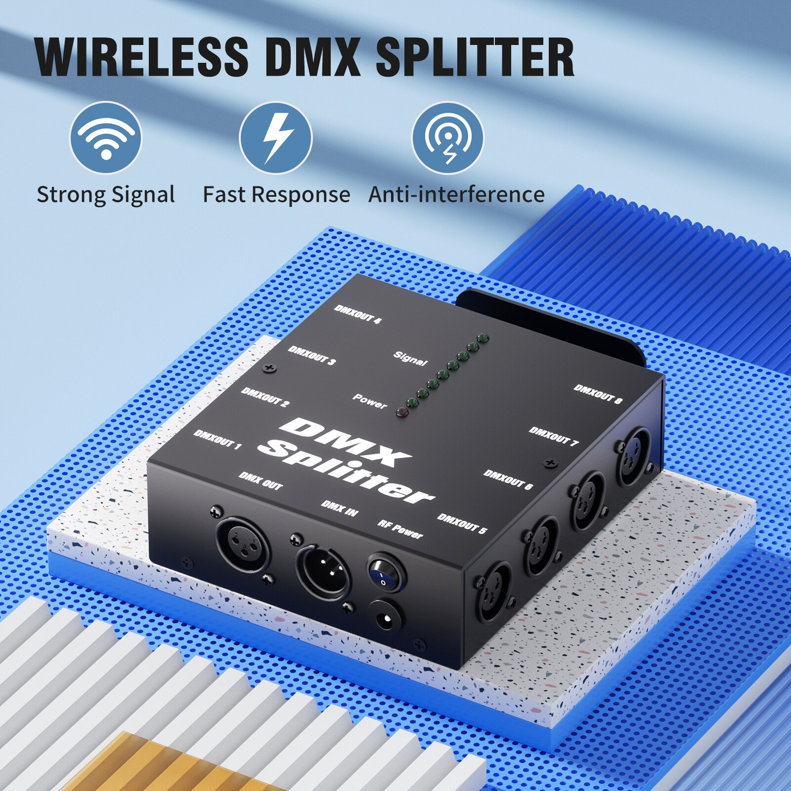 UKING 8-Channel DMX Splitter Signal Amplifier Wireless DMX512 Signal Splitter