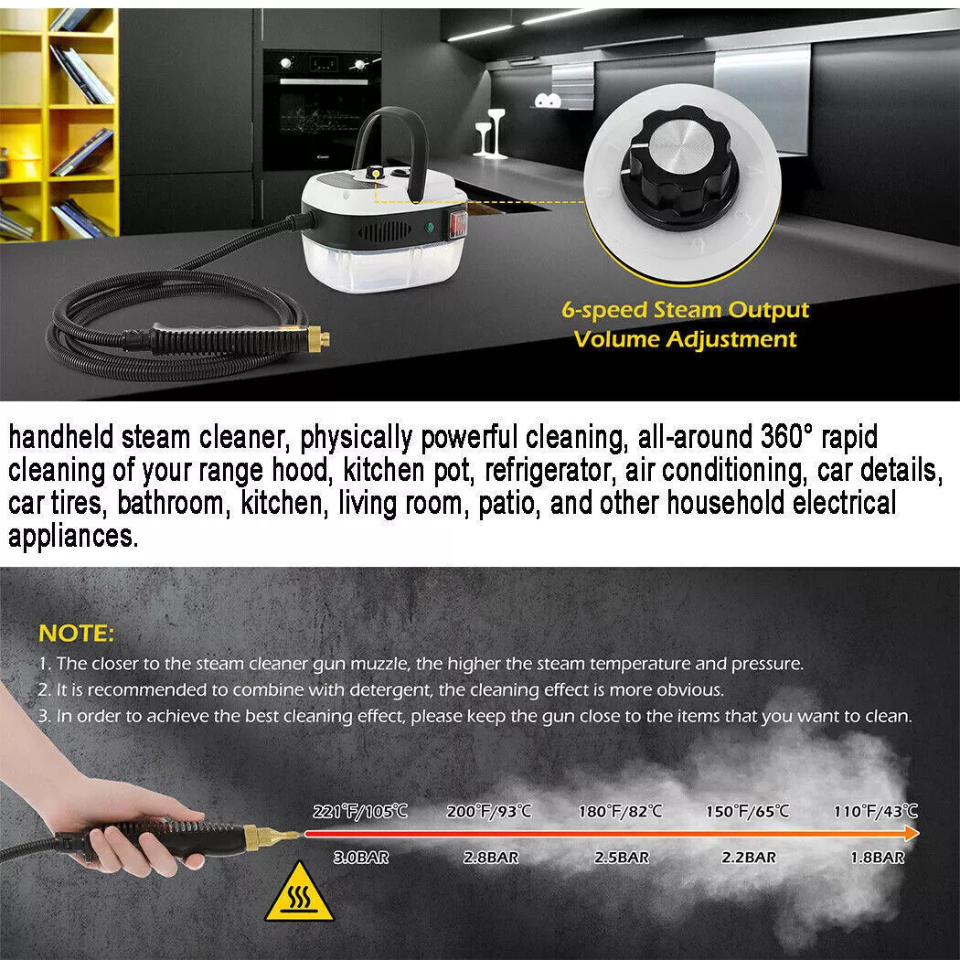 Portable 2500W White Handheld Steam Cleaner - High Temp for Home & Car Detailing