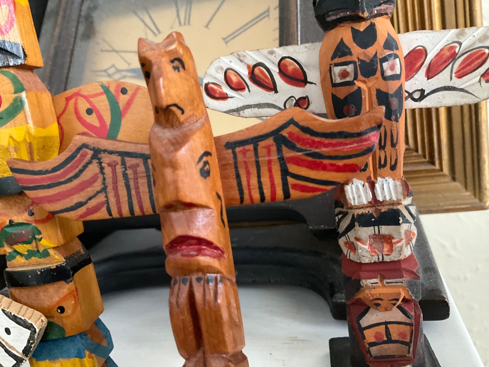 Vintage TOTEM POLE LOT Native Canadian Hand Carved SOUVENIR TRADE ABORIGINAL