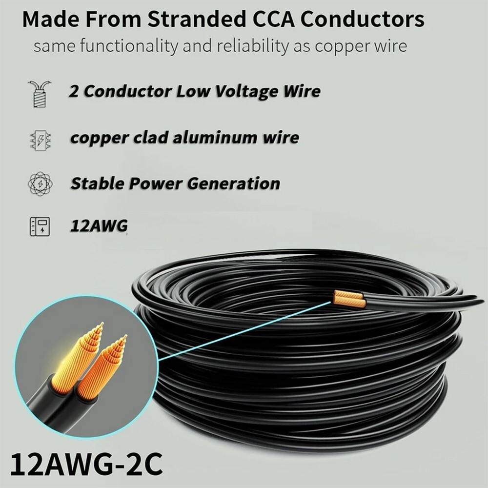 200FT LOW VOLTAGE 12/2 CABLE LANDSCAPE BURIAL COPPER WIRE OUTSIDE 12AWG 2 CORE