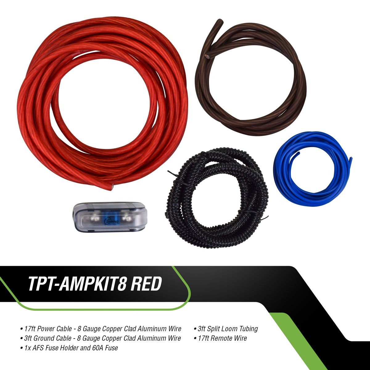 Red 8 Gauge CCA Installation Kit Car Audio Amplifier up 1000w Timpano Amp Cable
