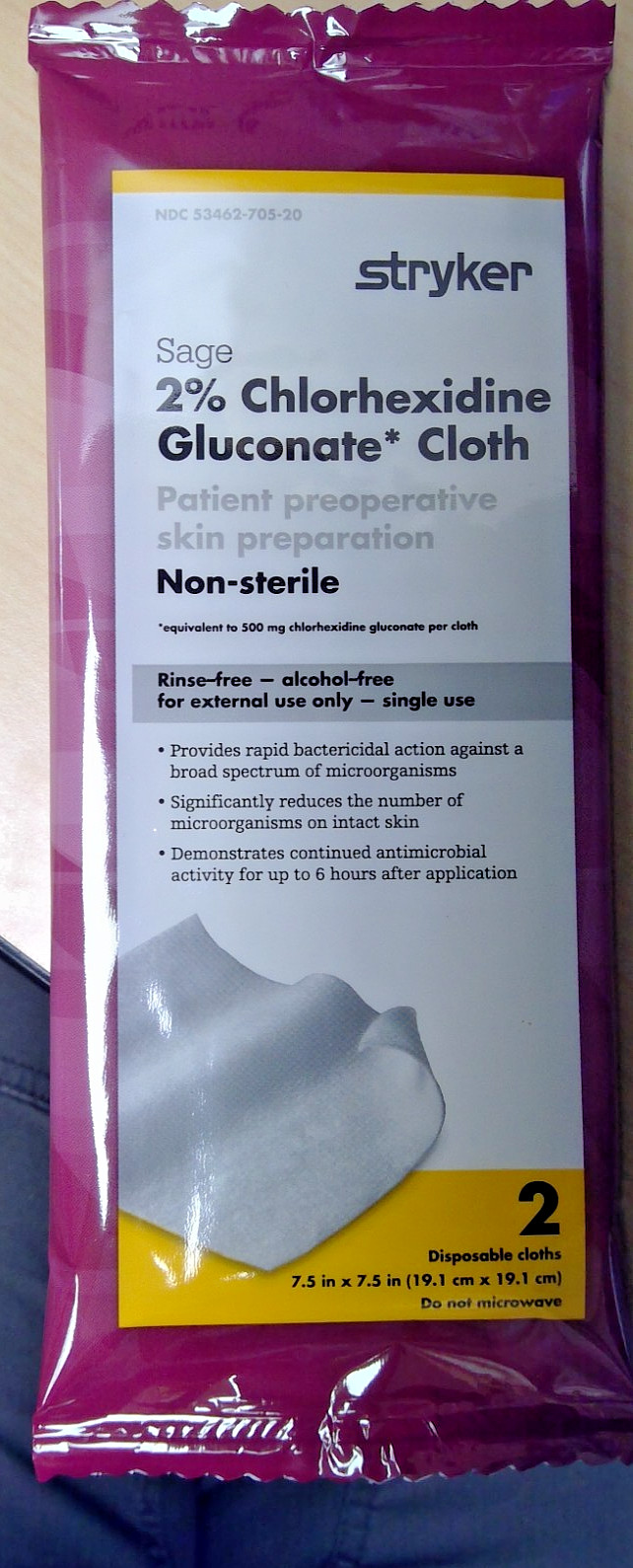 Case of 48 Stryker Sage 2% Chlorhexidine Gluconate Cloths,  2/pack x 24 packs