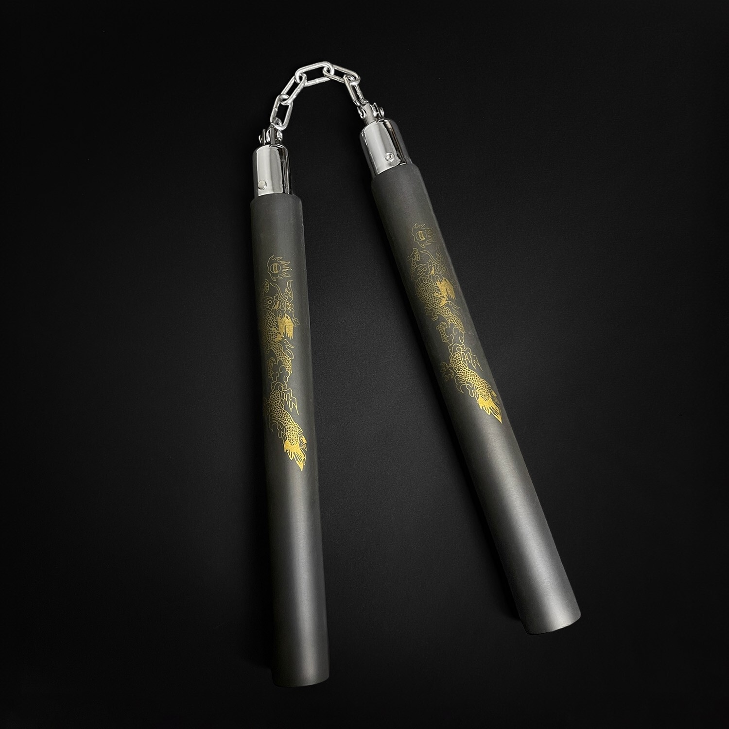 Martial Arts Foam Dragon Design Nunchucks With Metal Chain (Black)