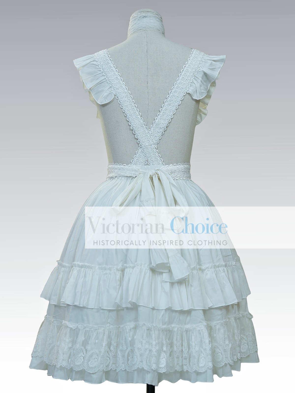 Victorian Vintage Sweet Lolita White Cotton Lace Maid Apron Skirt Bib Cosplay