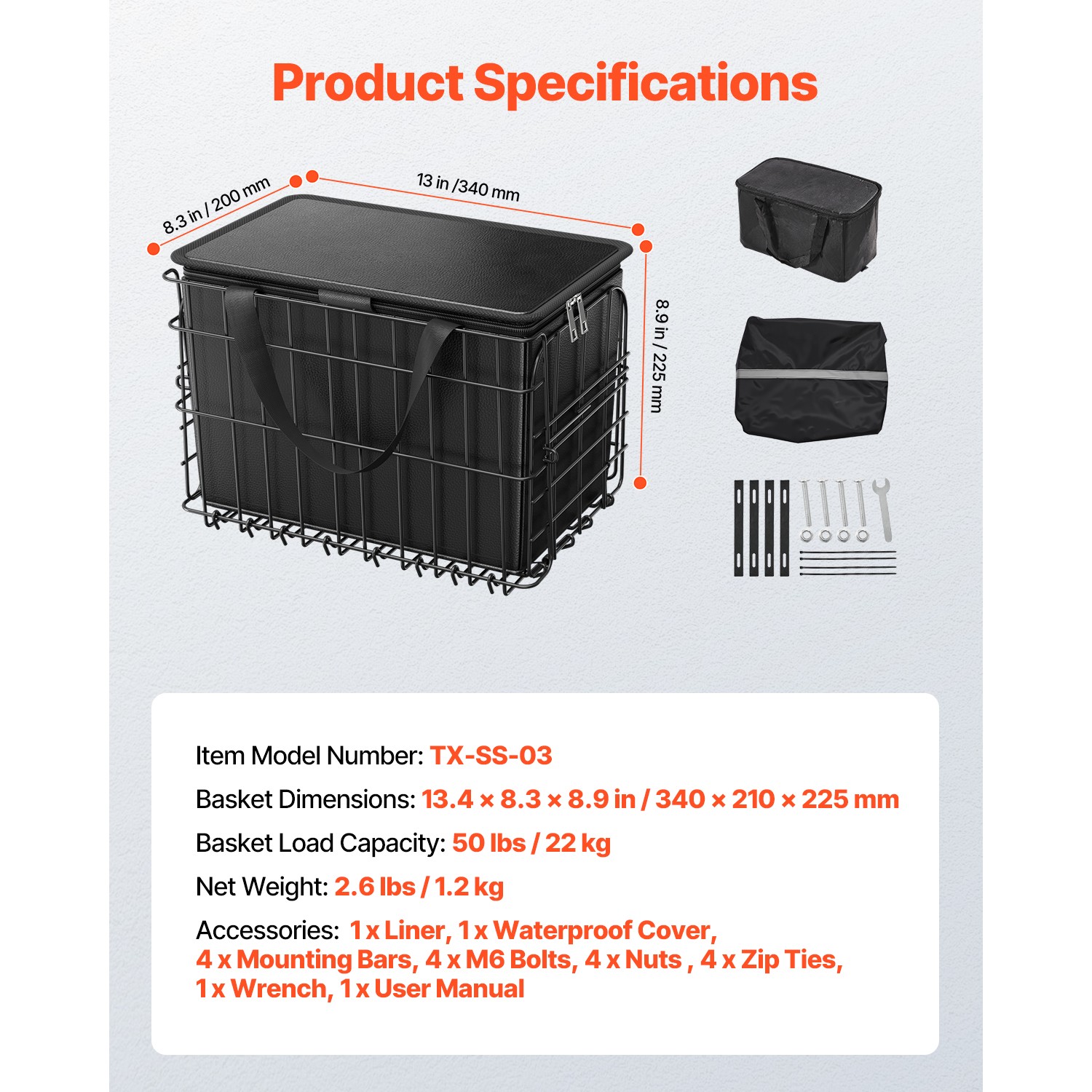 Rear Bike Basket Folding Bicycle Basket Cargo Net Liner Waterproof Cover