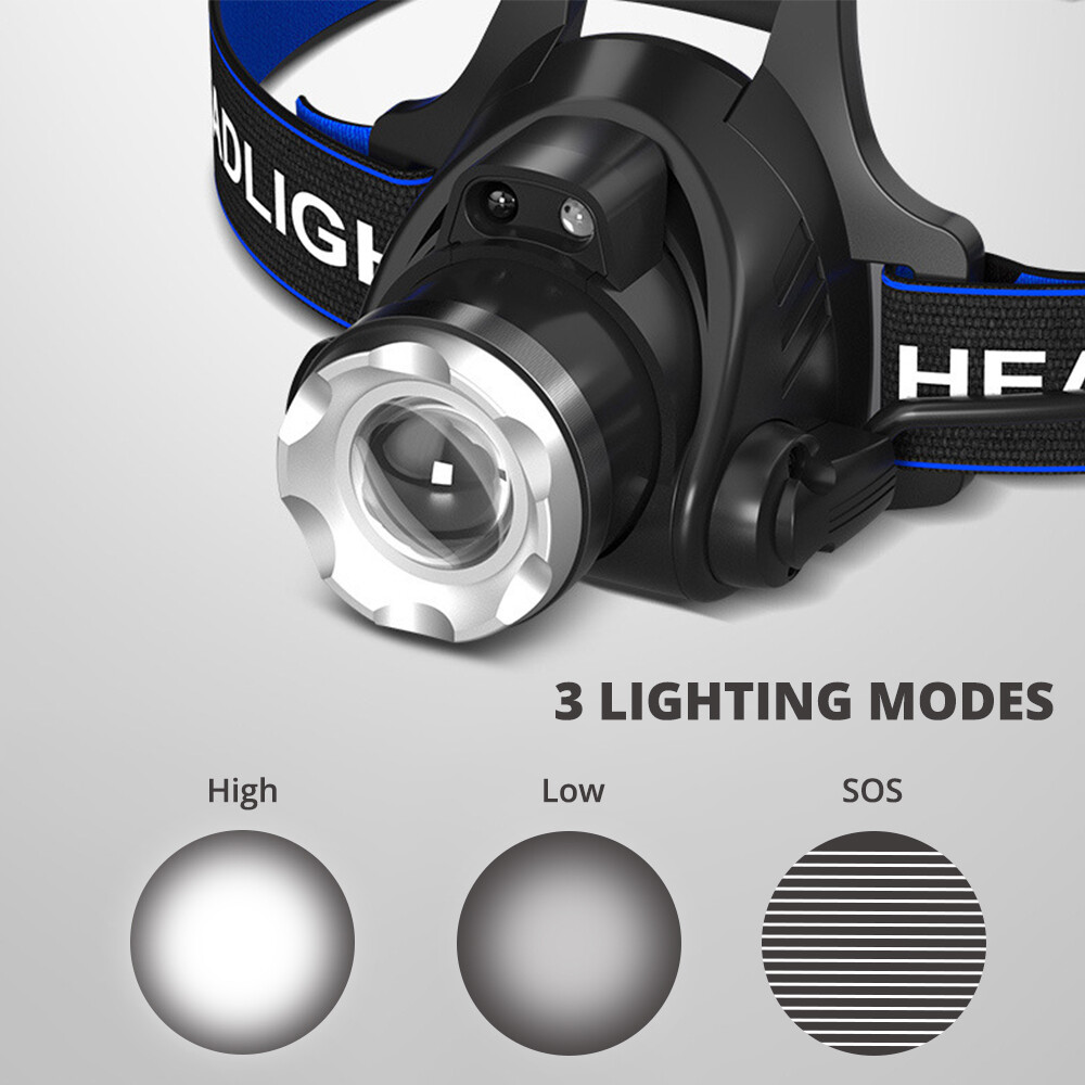25000LM LED Headlamp Rechargeable Headlight Zoomable Head Torch Lamp Flashlight