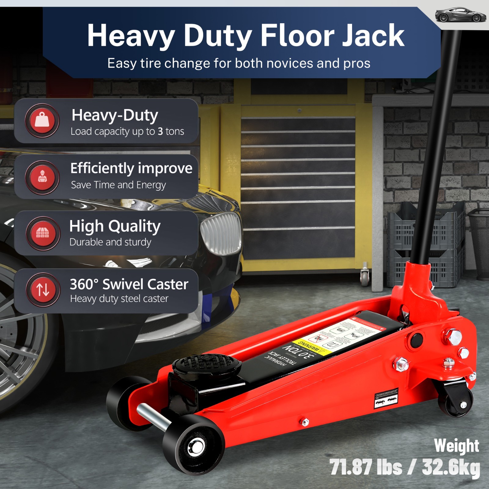 3 Ton Hydraulic Floor Jack with Single Quick Lift Piston Pump,Red