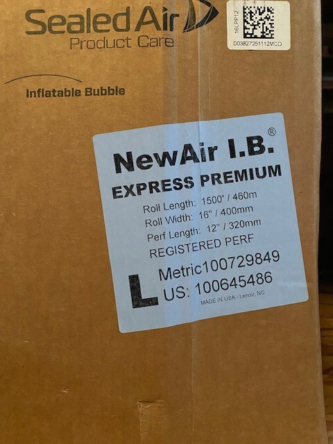 NEWAIR I.B. Express Premium Bubble Roll Uninflated Film: 16 in Wd, 1,500 ft Roll
