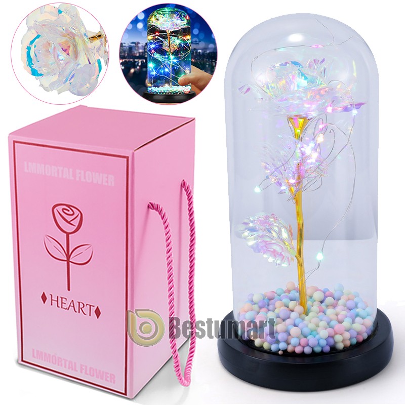 Forever Galaxy Rose Flower In Glass Dome LED Light Eternal Gift Valentine's Day