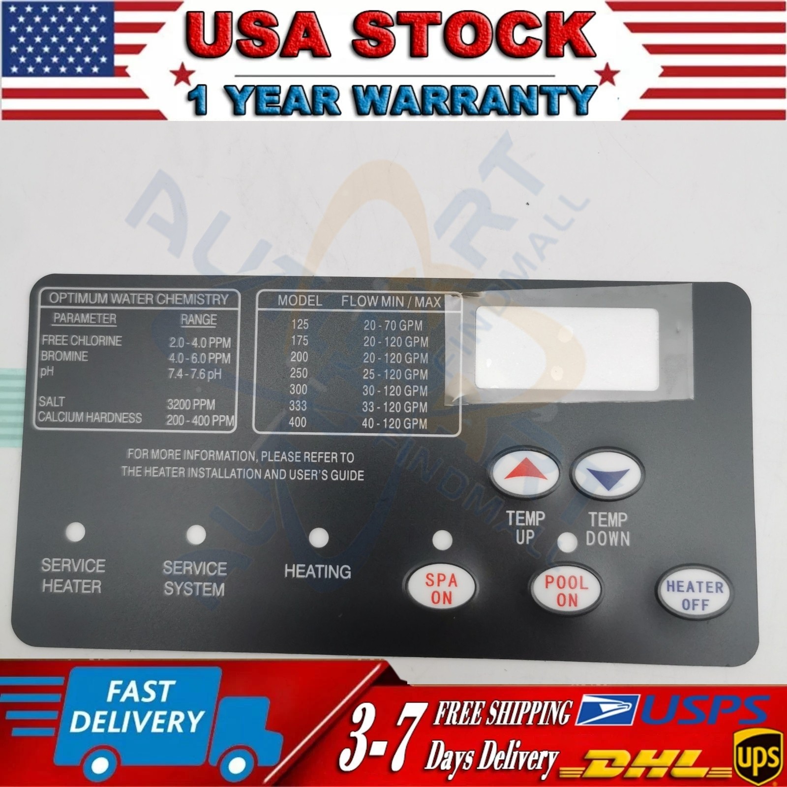 For Pentair Master Temp 400 42002-0007S Control Board Kit w/ 472610Z Switch Pad