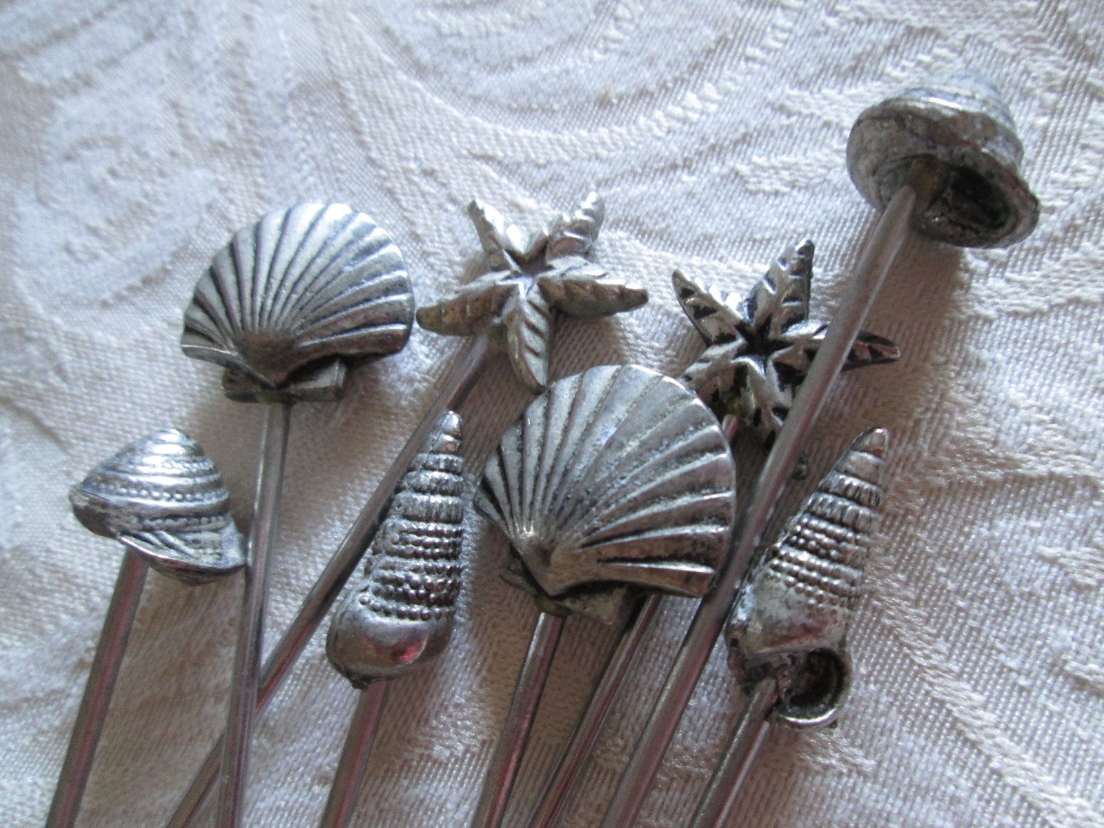Vintage pewter 8 shell cocktail picks & holder