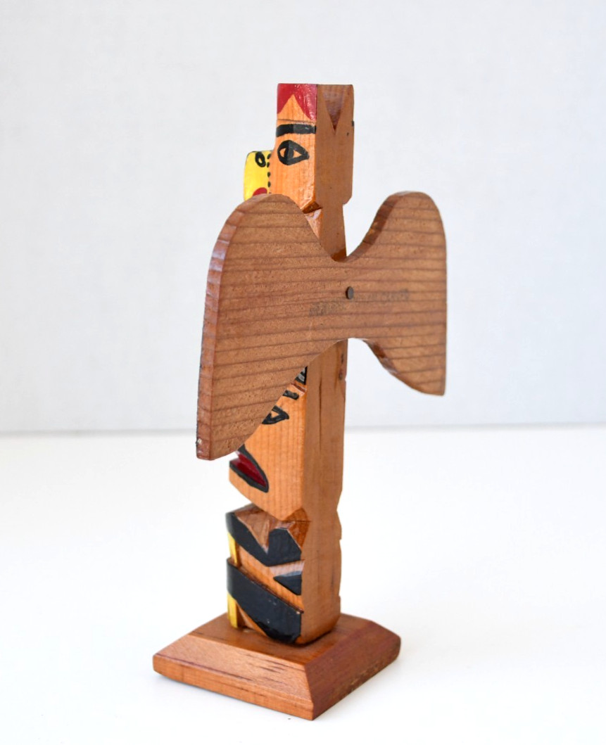 Vintage Alaskan PWC Cedar Totem Pole Thunderbird and Wolf 1930's Perfect 7x5