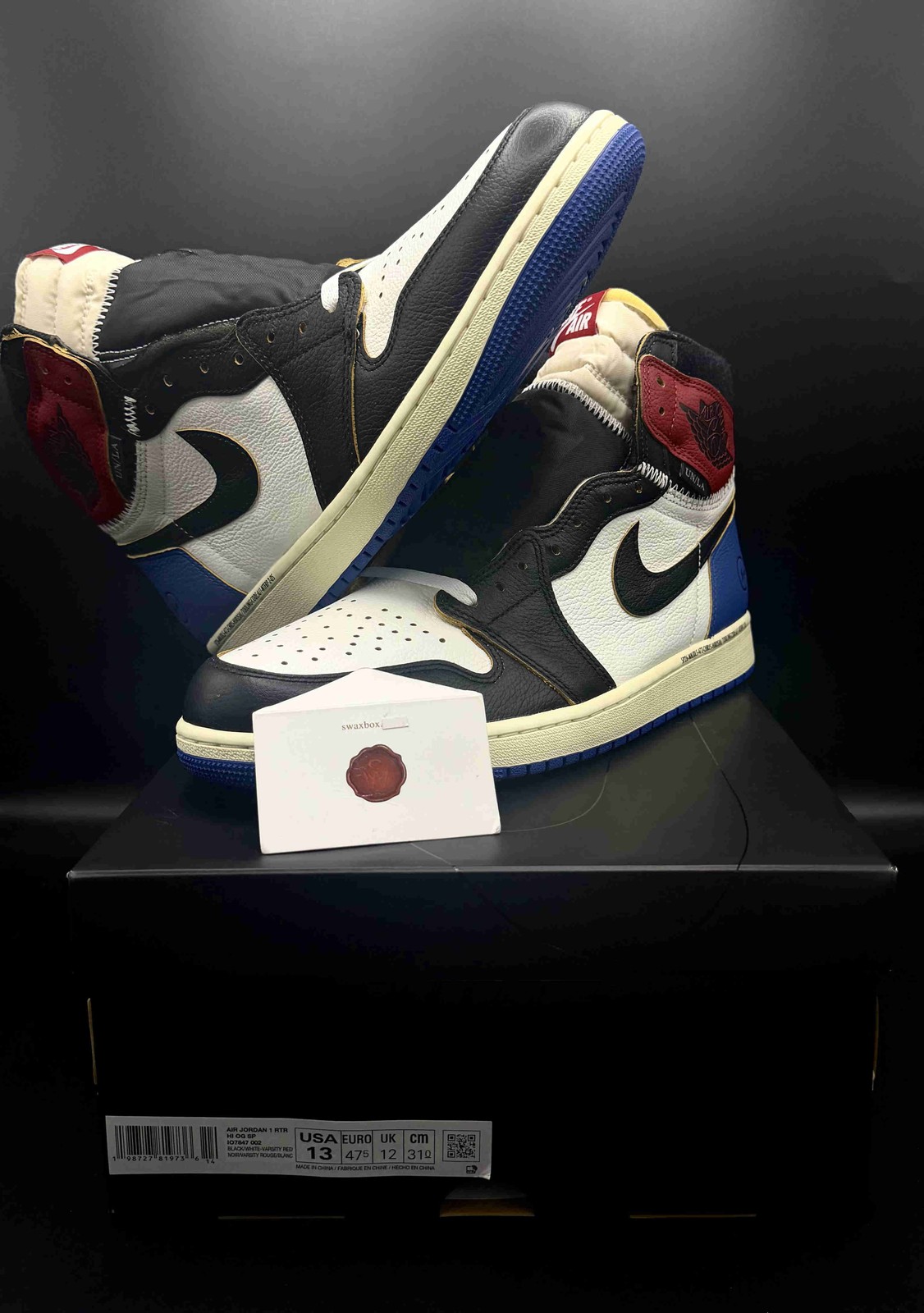 Air Jordan 1 x Union x Fragment Black and Varsity Red IO7847-002 Men Size