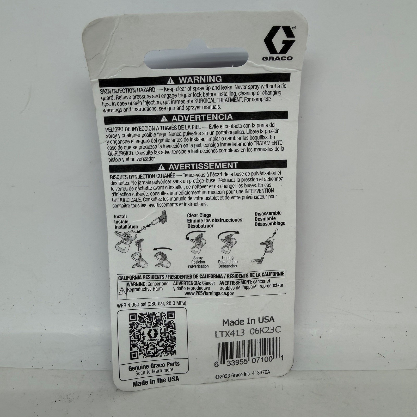 Graco LTX413 Airless Spray Tip 0.013 RACX Switch Tip, 8" Pattern