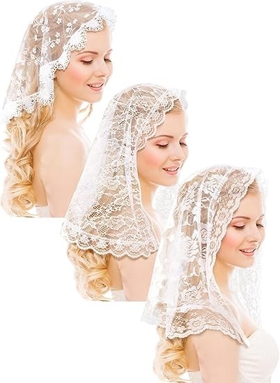 3 Pcs Mantilla Catholic Veil for Church Chapel Lace Christian Veils Head Coverin