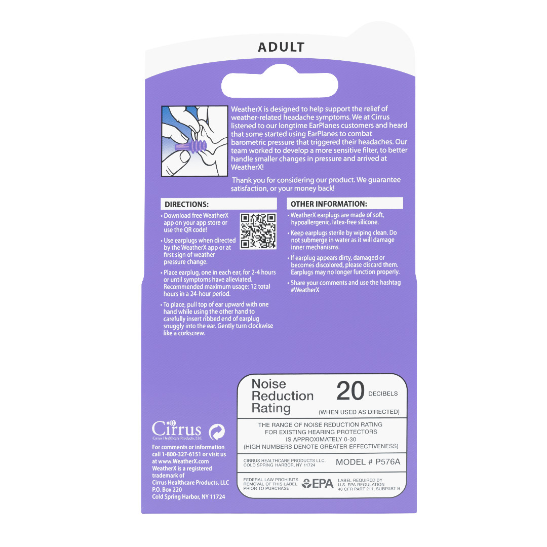 WeatherX Ear Plugs Migraine Noise Reduction Barometric Pressure Latex Free NEW