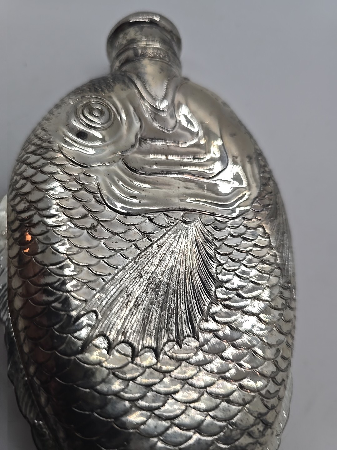 Vintage TOWLE Silverplate Fish Shaped Liquor Flask, 6"