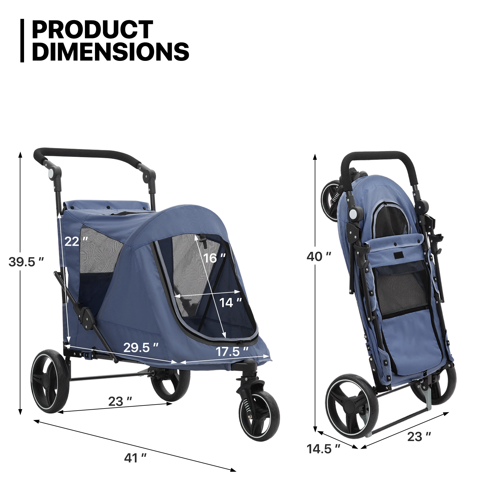 Foldable Dog Stroller Breathable Pet Travel Carrier Cart w/Foot Activated Lock