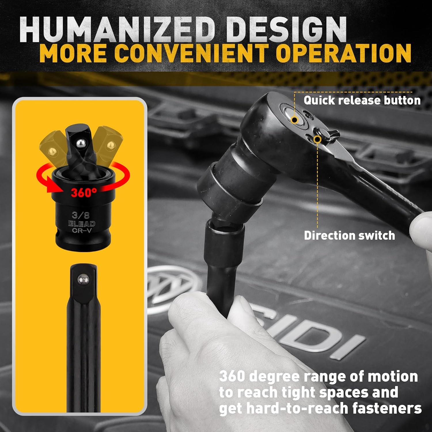 3/8'' Drive Impact Socket Set 50Pcs Shallow & Deep Socket Set Metric & Standard