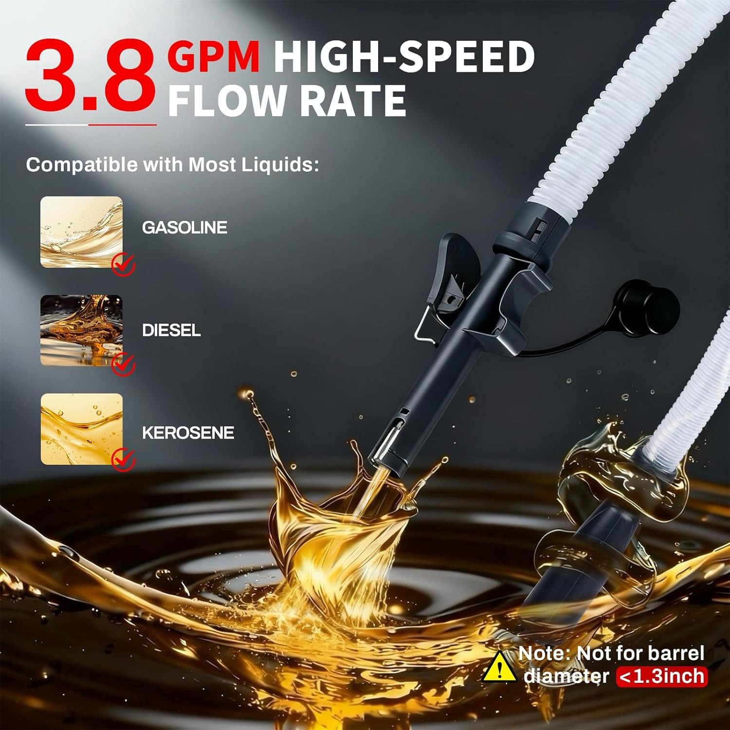 Gas Can Fuel Pump Cordless - 3.8 GPM Fast Flow Fuel Transfer Pump with Auto-Stop