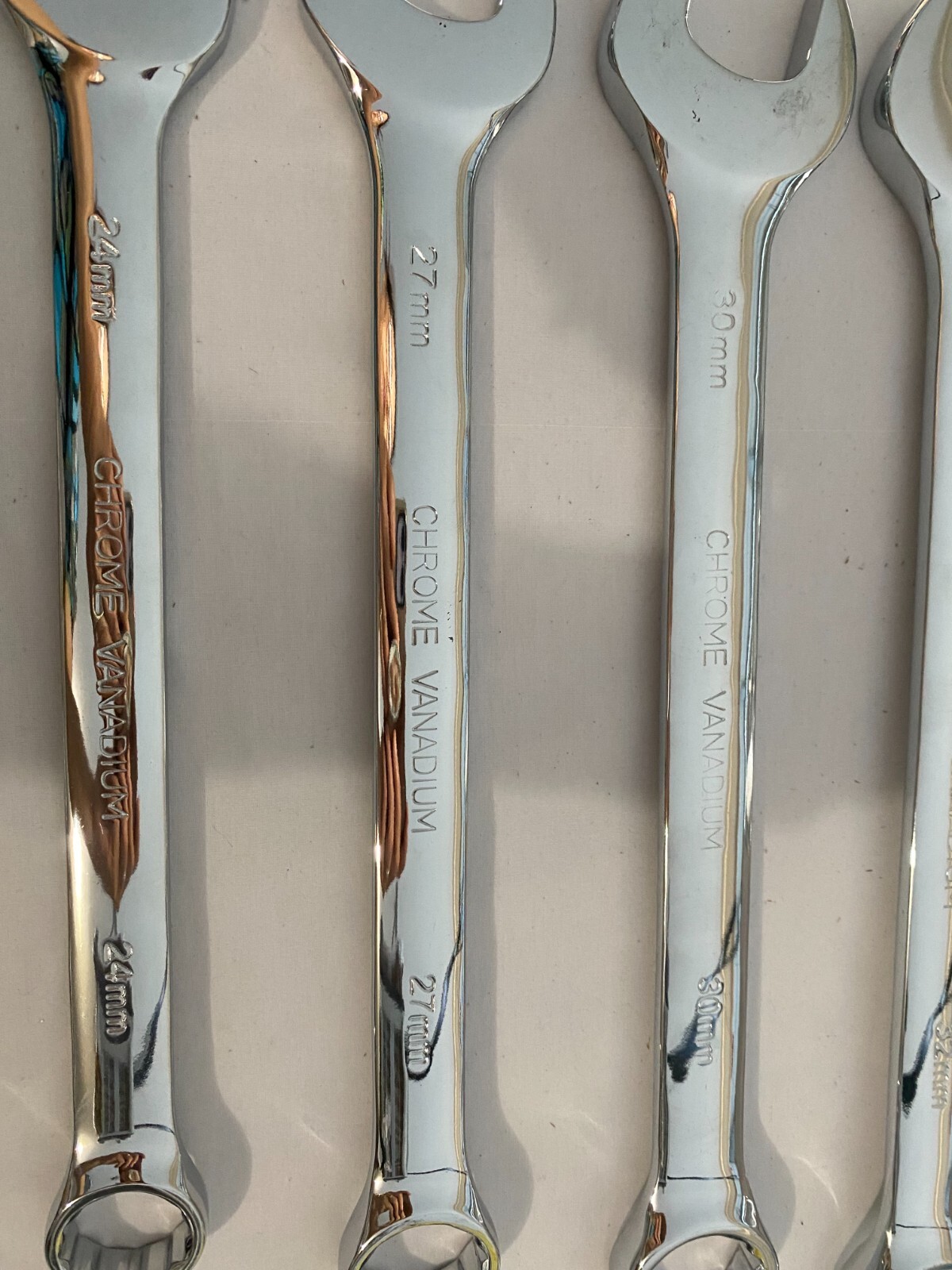 Set of 5 New Combination Wrenches 36, 32, 30, 27 and 24mm. Chrome Vanadium