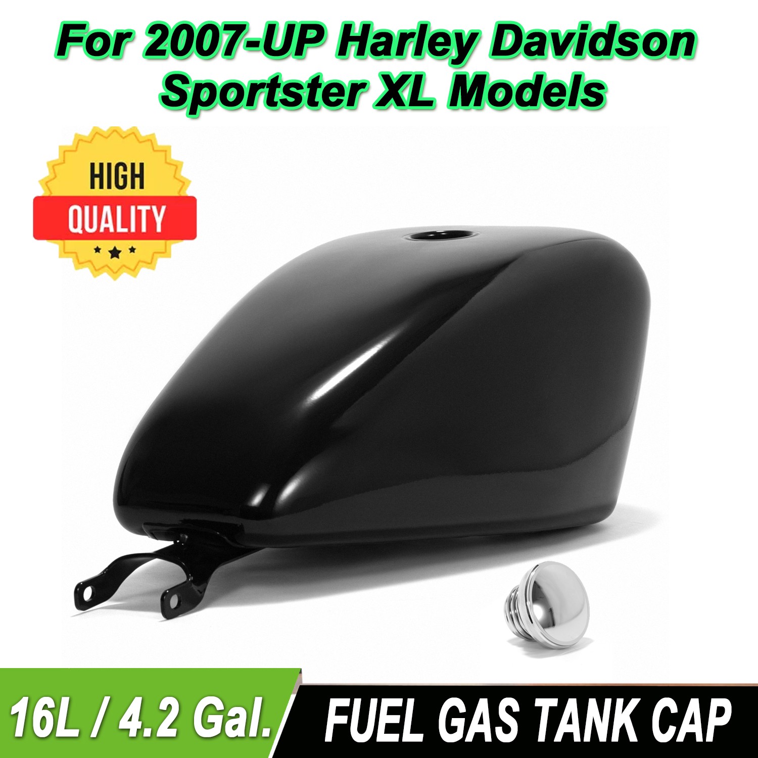 Black 4.2 Gallon Gas Fuel Tank Injection For Harley Sportster XL 883 1200 07-23