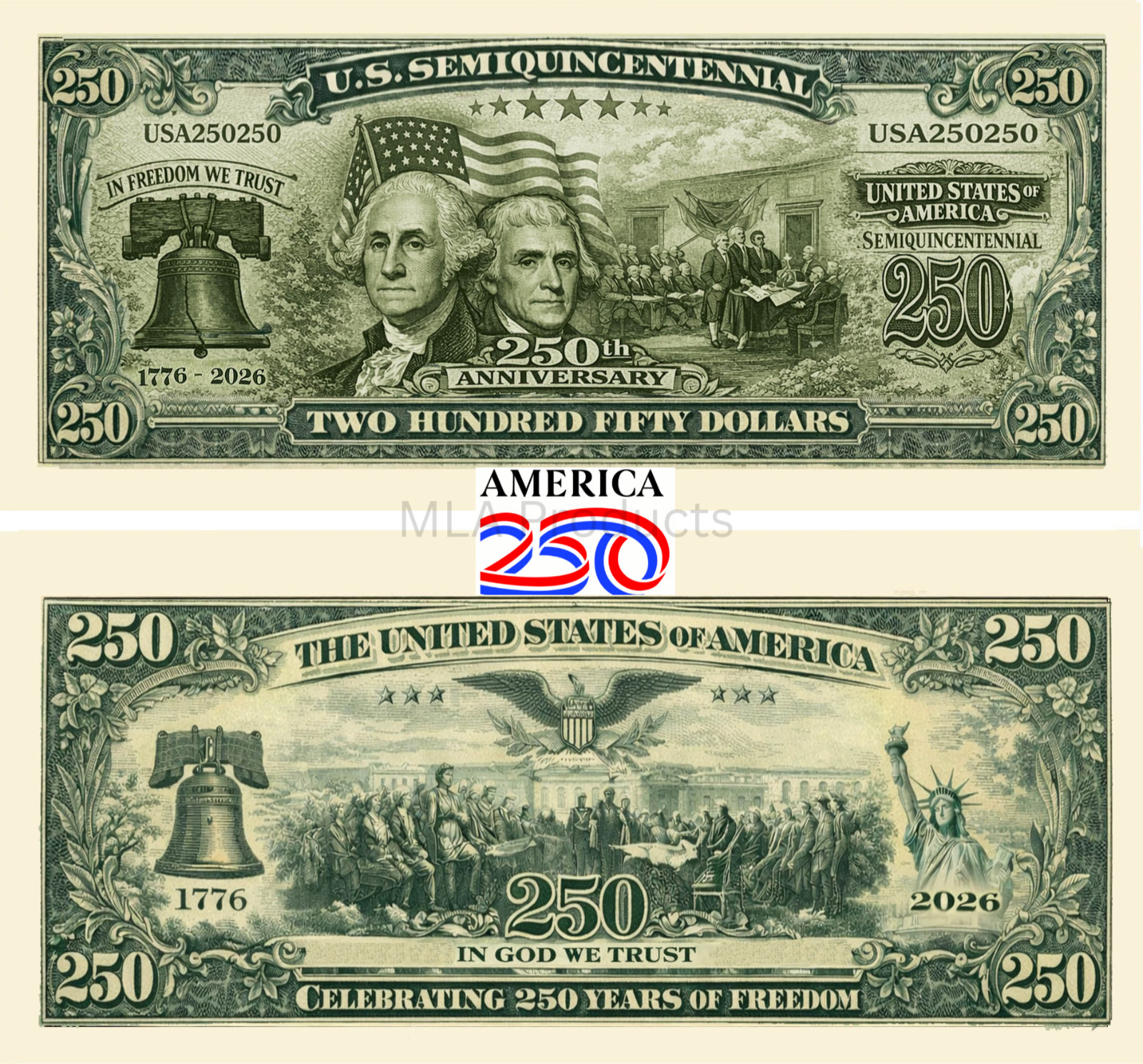5 Pack America 250th Anniversary Dollar Bill Collectible Novelty Freedom Money