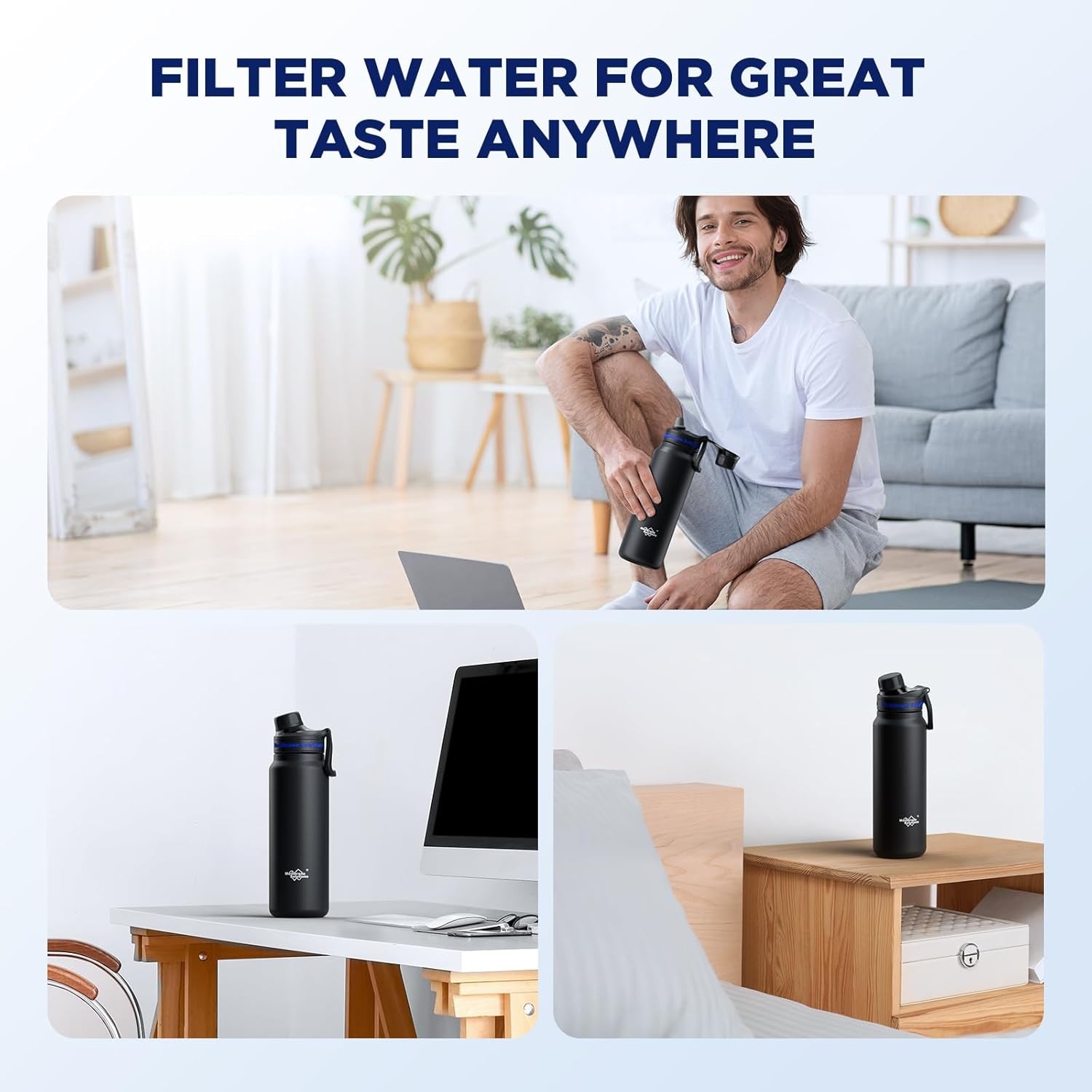Filtered Water Bottle, 32oz Stainless Steel Water Bottle, with Filter Cartridge