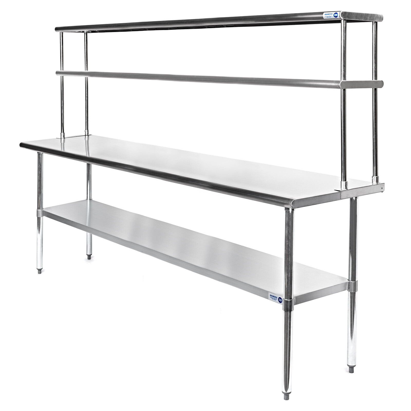 Stainless Steel Commercial Kitchen Prep Table with Double Overshelf- 30" x 72"
