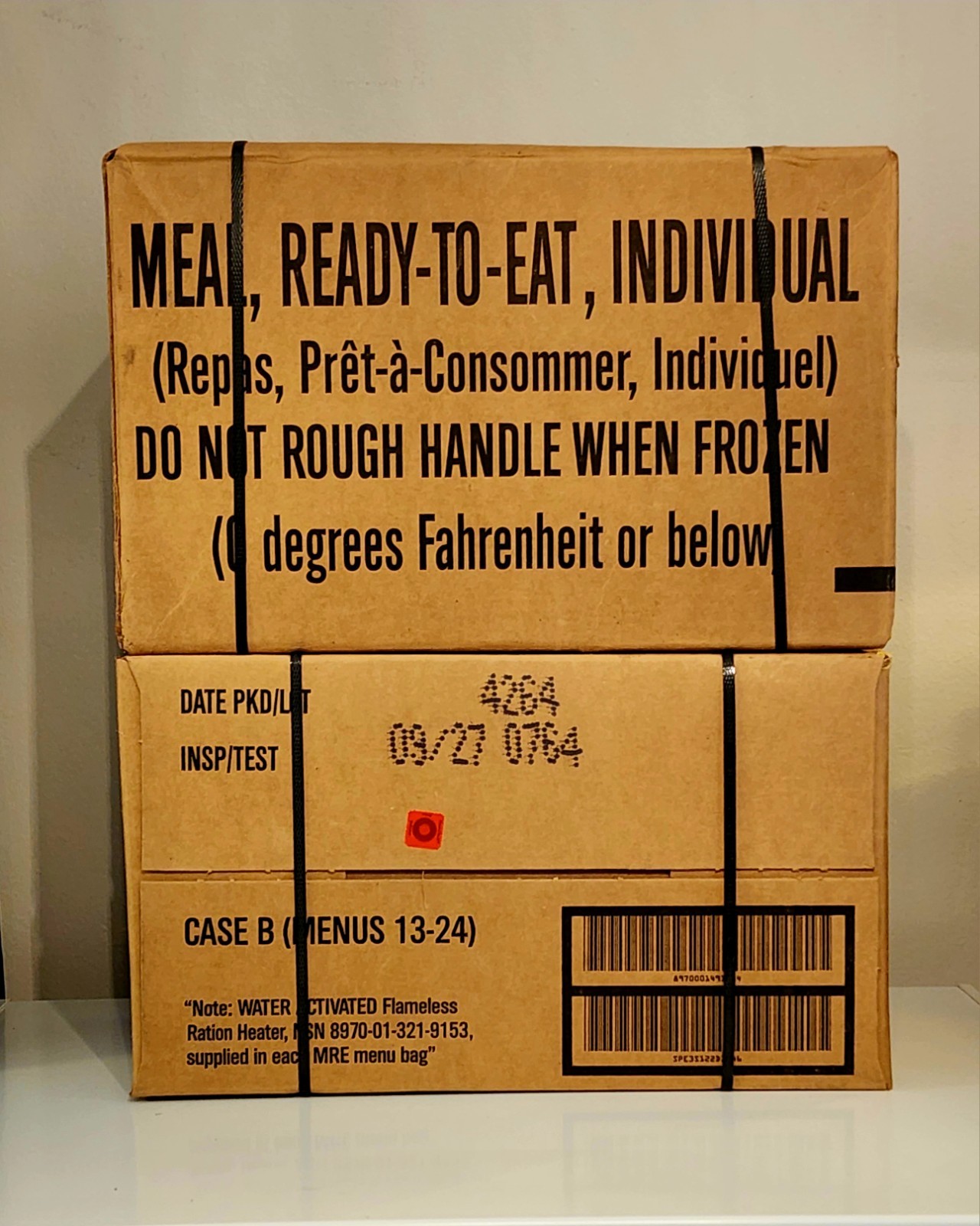 Military Meals Ready To Eat MRE cases A, B menu or both 2027 Inspection Date