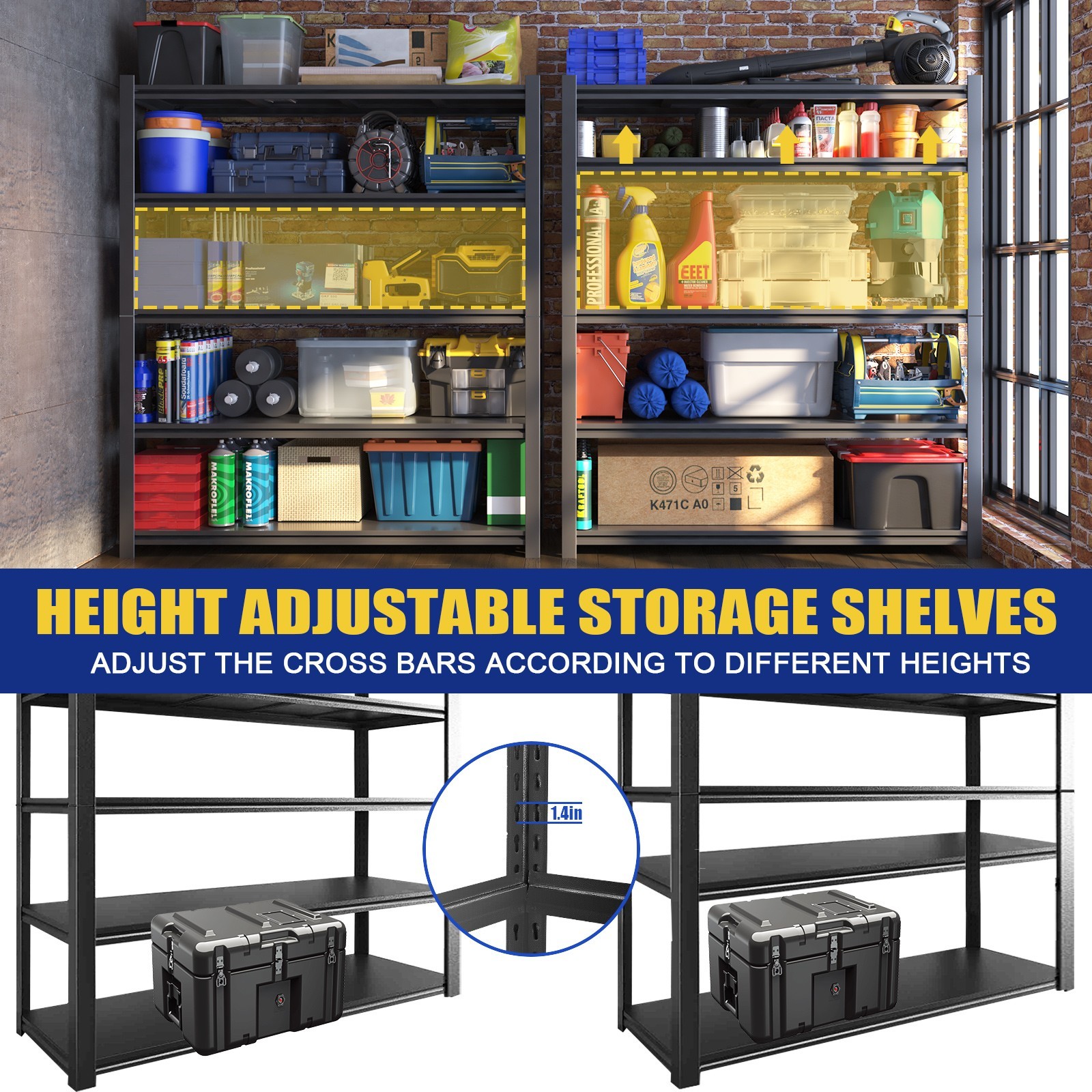 3000LBS Garage Shelving, Heavy Duty Storage Shelves, Adjustable Industrial Shelf