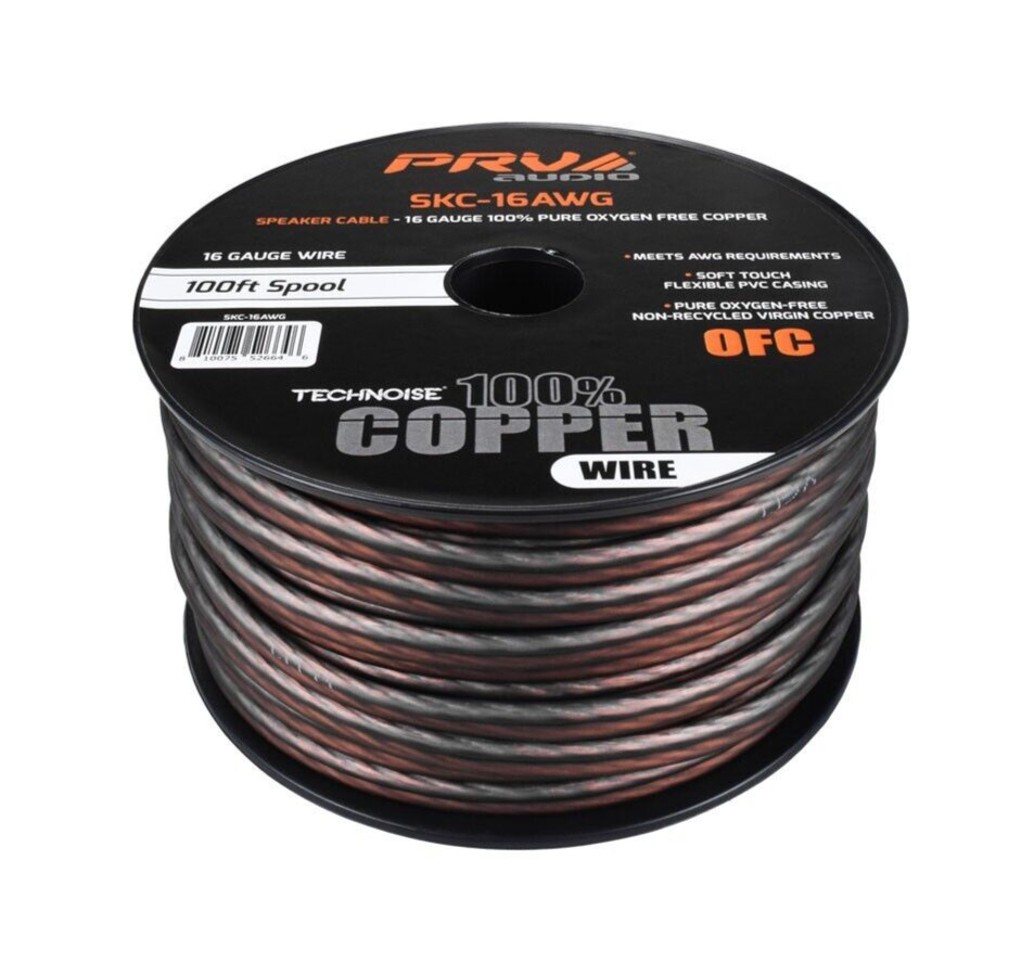 PRV 16 Gauge OFC Speaker Wire 100 ft Roll TRUE 100% Copper Oxygen Free