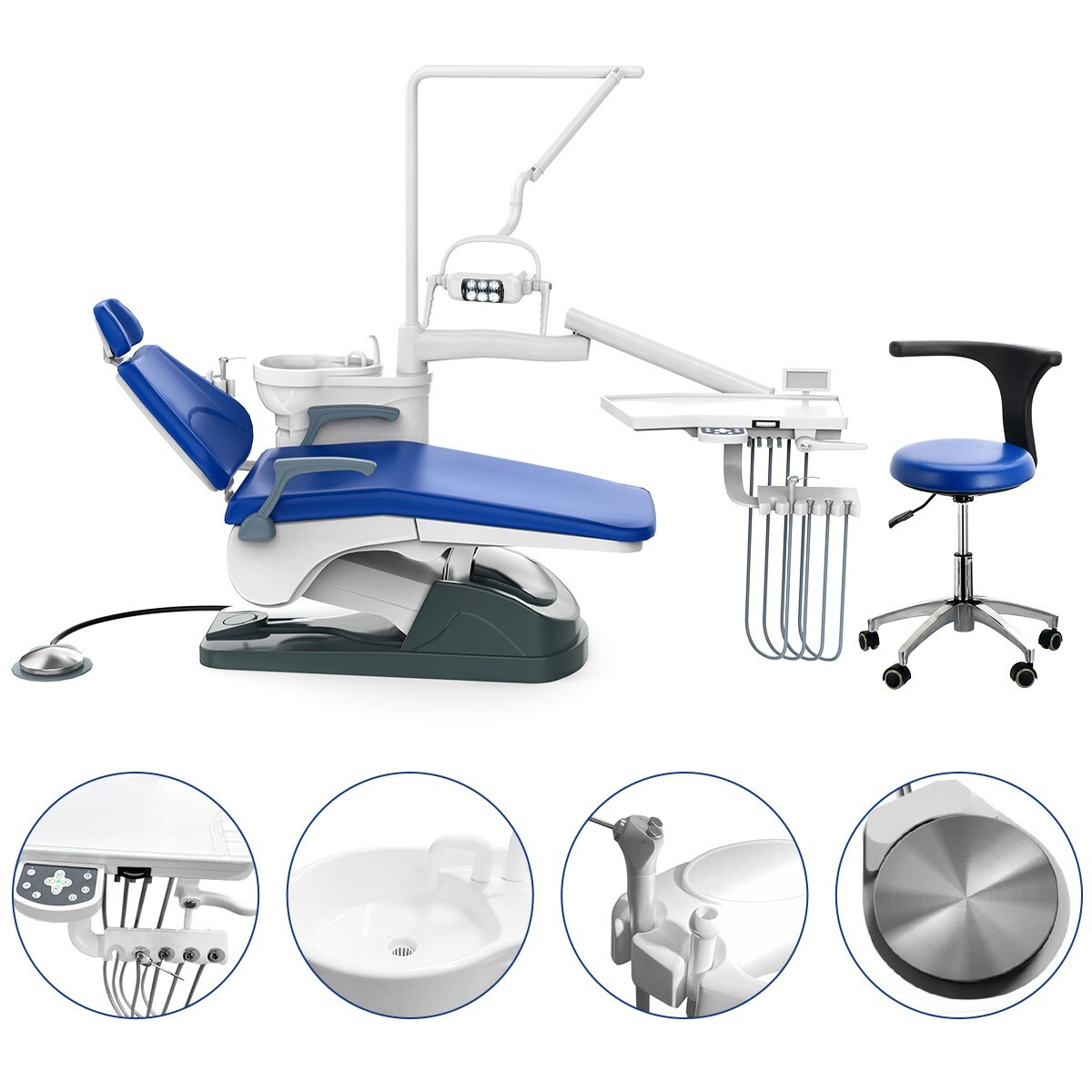 Unidad de Silla Dental Sillon Motor DC Cuero Duro PU/Kit de Pieza de Mano USA