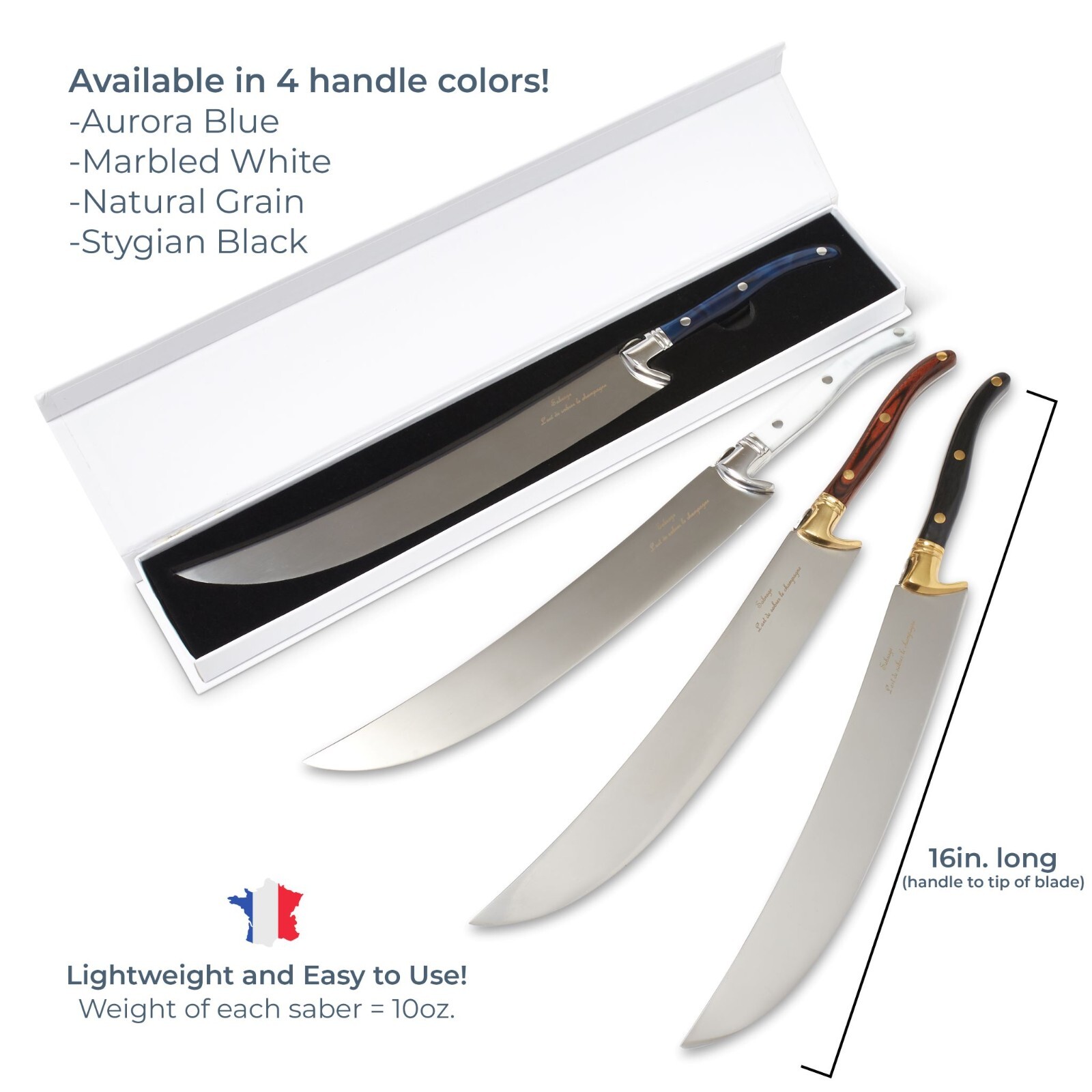 16" Engraved Stainless Steel Champagne Saber Sword, French Laguiole with Box