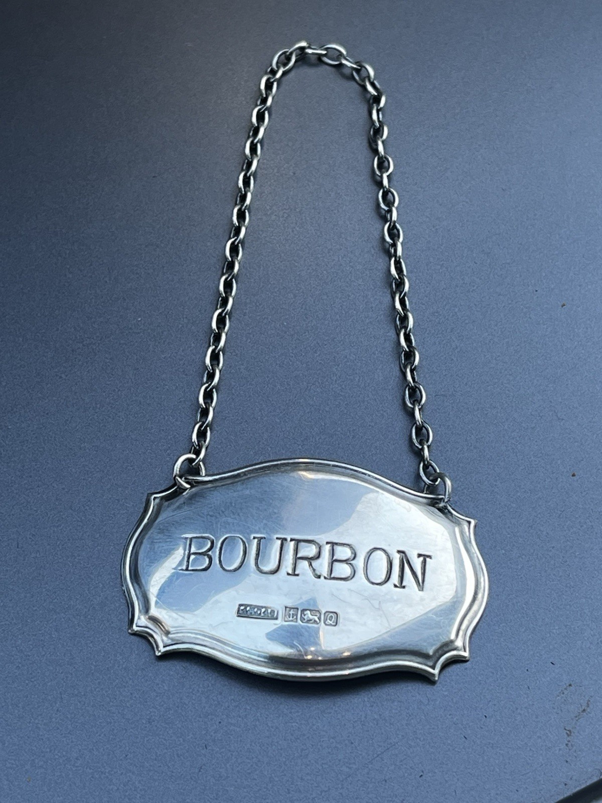 Vintage Sterling Silver Decanter Liquor Label for Bourbon Bottle Shown