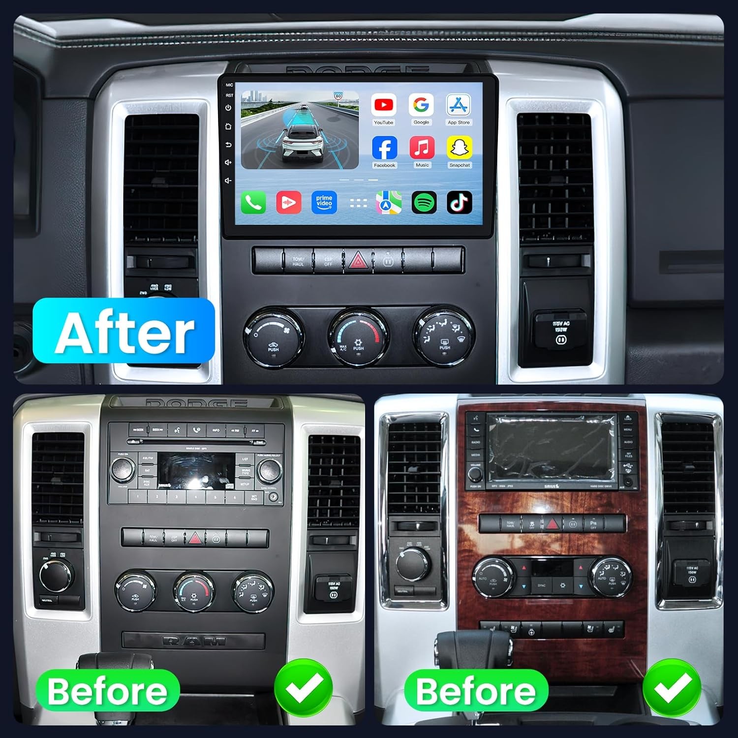 For 2009-2012 Dodge Ram 1500 2500 3500 CarPlay Car Stereo Radio Android 13 GPS