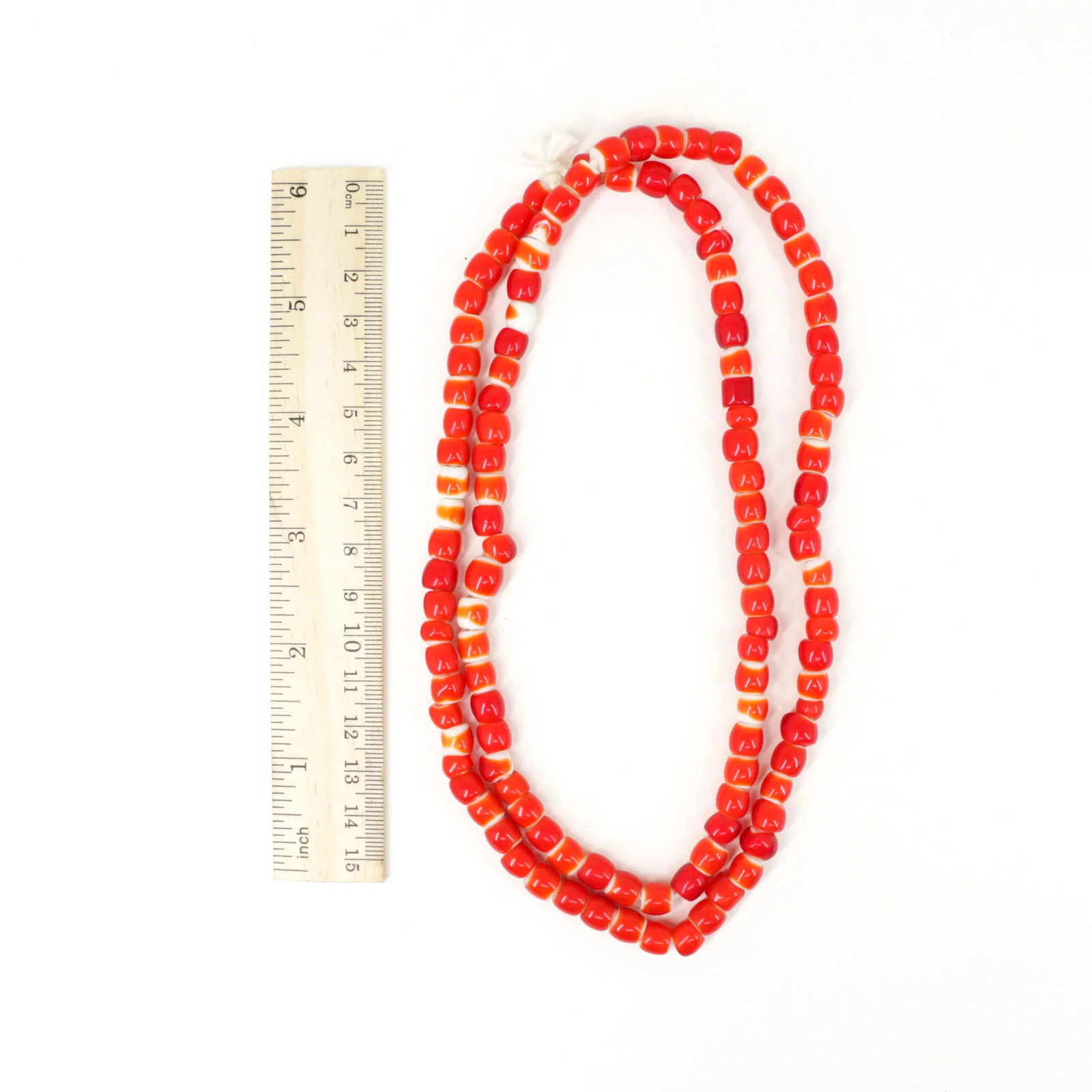 Red White Heart Venetian Trade Beads 30 Inch 6-8mm