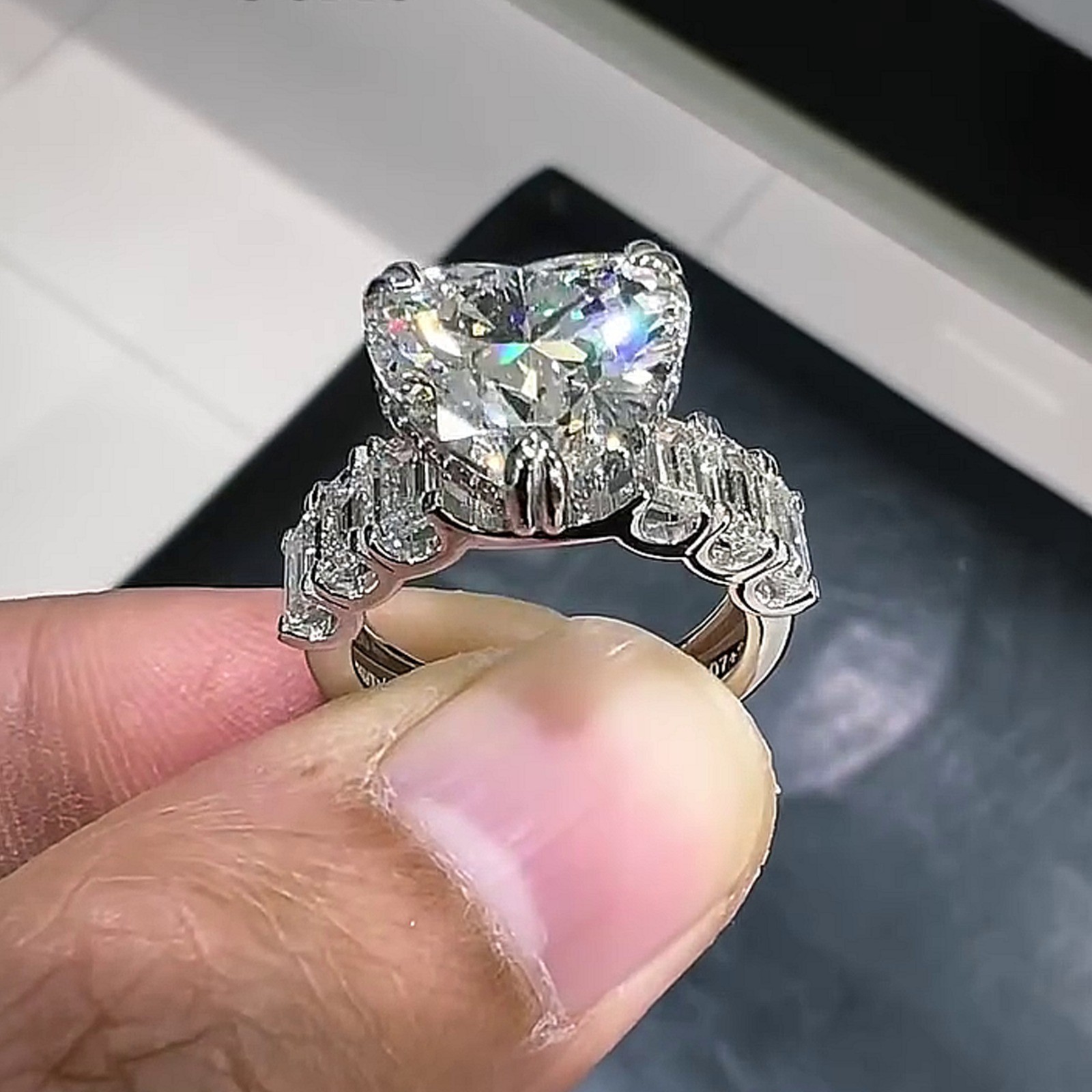 5.45CTW Heart Cut Moissanite Half Eternity Engagement Ring 14K White Gold Plated