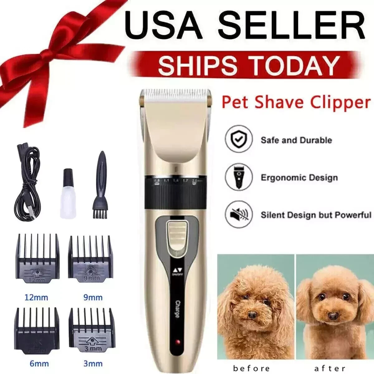 Dog Cat Pet Grooming Kit Rechargeable Cordless Electric Hair Clipper Trimmer Set
