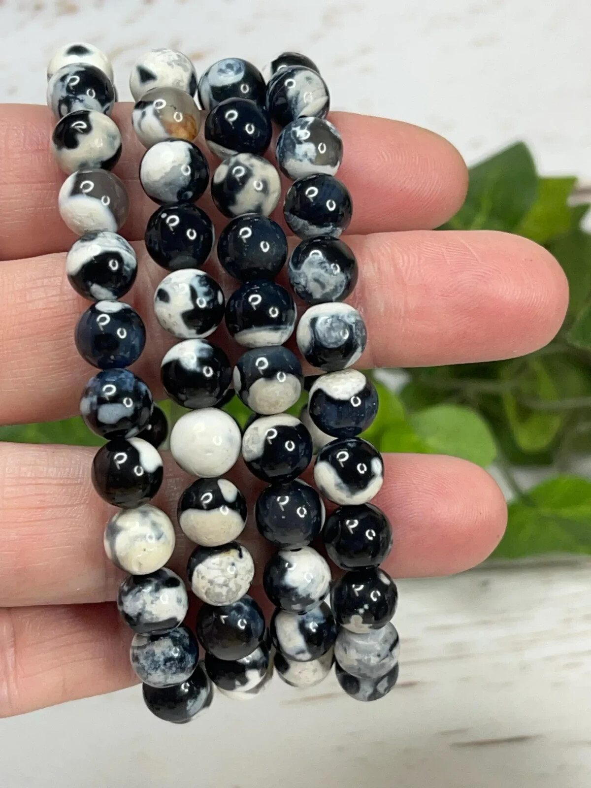 Orca Agate 8mm Beaded Natural Crystal Healing Stretch Woman Man Bracelet Gift